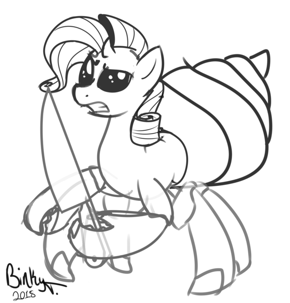 Size: 1920x2000 | Tagged: artist:binkyt11, crab, crabbity, crab pony, derpibooru import, knife, meme, mess with crabo you get a stabo, monochrome, not salmon, original species, rarity, safe, simple background, solo, species swap, wat, white background
