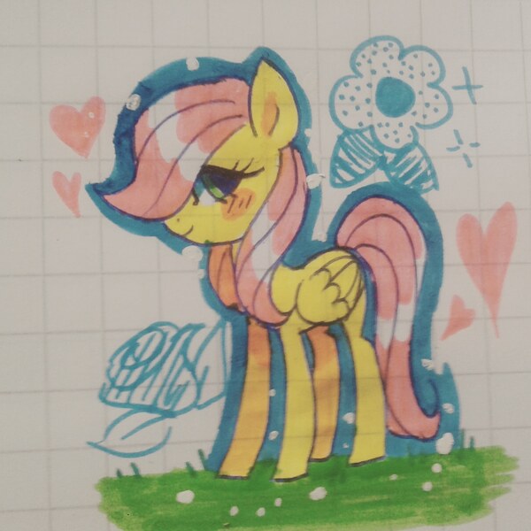 Size: 1536x1536 | Tagged: safe, artist:s1nb0y, derpibooru import, fluttershy, pony, female, filly, filly fluttershy, graph paper, solo, traditional art, younger