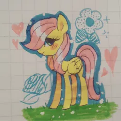 Size: 1536x1536 | Tagged: safe, artist:s1nb0y, derpibooru import, fluttershy, pony, female, filly, filly fluttershy, graph paper, solo, traditional art, younger