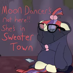 Size: 1200x1200 | Tagged: safe, artist:pavlovzdawg, derpibooru import, moondancer, pony, unicorn, clothes, crying, female, glasses, gravity falls, mare, solo, sweater, sweater town