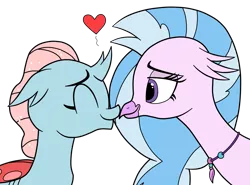 Size: 2779x2053 | Tagged: artist:eagc7, bedroom eyes, changedling, changeling, classical hippogriff, derpibooru import, eyes closed, female, heart, hippogriff, interspecies, lesbian, nuzzling, ocellus, ocellustream, safe, shipping, silverstream, simple background, transparent background