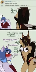 Size: 1076x2150 | Tagged: suggestive, artist:theecchiqueen, deleted from derpibooru, derpibooru import, oc, oc:casey bleu, oc:rasta jam, unofficial characters only, anthro, bat pony, hybrid, pegasus, anthro oc, arm behind head, armpits, bat pony oc, bleujam, body freckles, breasts, clothes, couple, deviantart, female, freckles, googly eyes, husband and wife, male, mare, married couple, oc x oc, panties, question mark, shipping, song birds, stallion, straight, tail feathers, underwear