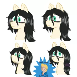 Size: 576x576 | Tagged: safe, artist:scraggleman, derpibooru import, oc, oc:floor bored, unofficial characters only, earth pony, pony, bags under eyes, beard, bust, chest fluff, facial hair, fred jones, long hair, male, messy mane, rule 63, scooby doo, scrunchie, simple background, solo, stallion, trap, white background