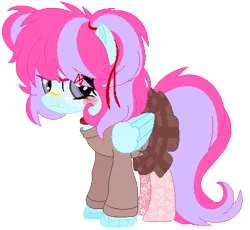 Size: 418x384 | Tagged: safe, artist:bezziie, derpibooru import, oc, oc:strawberry pie, pegasus, pony, base used, clothes, cute, female, mare, plaid, plaid skirt, pleated skirt, simple background, skirt, socks, solo, sweater, transparent background