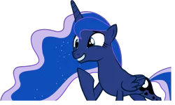 Size: 5000x3020 | Tagged: accessory-less edit, alicorn, artist:chalcedonian, barehoof, derpibooru import, edit, editor:slayerbvc, female, grin, luna eclipsed, mare, missing accessory, princess luna, raised hoof, safe, simple background, smiling, solo, .svg available, transparent background, vector, vector edit