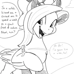 Size: 700x700 | Tagged: safe, artist:goat train, deleted from derpibooru, derpibooru import, cloudchaser, flitter, pegasus, pony, bow, chest fluff, cloud, dialogue, duo, duo female, female, giant pegasus, giant pony, grayscale, hair bow, macro, mare, monochrome, open mouth, raised hoof, sisters, sketch, smiling, speech bubble, talking