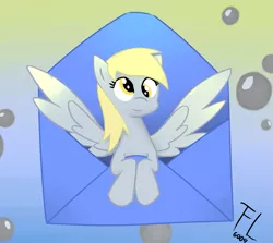 Size: 941x841 | Tagged: safe, artist:flylash6009, derpibooru import, derpy hooves, pegasus, pony, bust, envelope, female, letter, mare, micro, solo, spread wings, wings