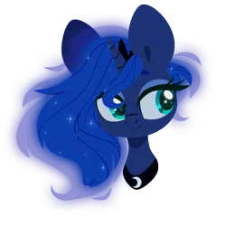 Size: 4000x4006 | Tagged: safe, artist:belka-sempai, derpibooru import, princess luna, alicorn, pony, absurd resolution, bust, chibi, female, horn, jewelry, lineless, looking away, looking sideways, mare, portrait, regalia, simple background, smiling, solo, tiara, transparent background