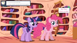 Size: 1280x720 | Tagged: safe, artist:hakunohamikage, derpibooru import, pinkie pie, twilight sparkle, twilight sparkle (alicorn), oc, oc:laughter, alicorn, pony, ask-princesssparkle, ask, elements of harmony, golden oaks library, tumblr