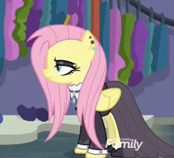 Size: 331x299 | Tagged: clothes, cropped, derpibooru import, discovery family logo, fake it 'til you make it, fluttergoth, fluttershy, goth, outfit, outfit catalog, safe, screencap, skirt, solo