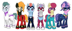Size: 1024x448 | Tagged: artist:zeronitroman, clothes, cloudy quartz, cookie crumbles, cosplay, costume, derpibooru import, dressed up, fili-second, masked matter-horn, mistress marevelous, mom six, pear butter, posey shy, power ponies, radiance, saddle rager, safe, twilight velvet, windy whistles, zapp
