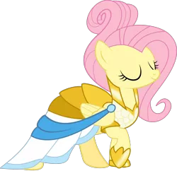 Size: 2557x2476 | Tagged: safe, artist:uncommon_nick, derpibooru import, fluttershy, pony, fake it 'til you make it, clothes, dress, female, hair up, simple background, smiling, solo, transparent background, vector, warrior of inner strength, warriorshy