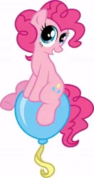 Size: 320x604 | Tagged: safe, artist:pony-paint, derpibooru import, pinkie pie, earth pony, pony, balloon, balloon sitting, female, grin, mare, show accurate, simple background, sitting, smiling, solo, white background