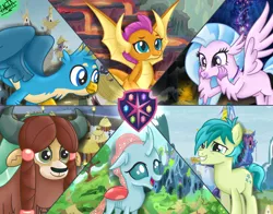 Size: 1400x1100 | Tagged: safe, artist:liniitadash23, derpibooru import, gallus, ocellus, sandbar, silverstream, smolder, yona, changedling, changeling, classical hippogriff, dragon, earth pony, gryphon, hippogriff, pony, yak, school daze, changeling kingdom, dragon lands, dragoness, female, griffonstone, seaquestria, student six, twilight's castle, yakyakistan