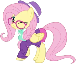 Size: 2198x1872 | Tagged: safe, artist:sonofaskywalker, derpibooru import, fluttershy, pegasus, pony, fake it 'til you make it, clothes, cute, female, glasses, hipstershy, mare, one eye closed, raised hoof, shyabetes, simple background, smiling, solo, that was fast, transparent background, valley girl, vector, wink