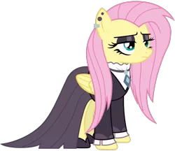 Size: 1719x1485 | Tagged: safe, artist:sonofaskywalker, derpibooru import, fluttershy, pegasus, pony, fake it 'til you make it, clothes, cute, ear piercing, earring, eyeshadow, female, fluttergoth, goth, jewelry, makeup, mare, necklace, piercing, simple background, solo, transparent background, vector