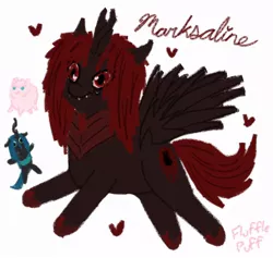 Size: 950x900 | Tagged: artist:fluffle puff, artist:mixermike622, changeling, derpibooru import, heart, oc, oc:fluffle puff, oc:marksaline, queen chrysalis, red changeling, safe, simple background, white background