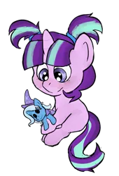 Size: 701x1029 | Tagged: safe, artist:bulldoq, derpibooru import, starlight glimmer, trixie, pony, unicorn, cute, female, filly, glimmerbetes, plushie, simple background, transparent background, younger