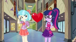 Size: 1280x720 | Tagged: safe, artist:edwardp31, derpibooru import, coco pommel, sci-twi, twilight sparkle, equestria girls, cocosparkle, cute, female, heart, lesbian, shipping