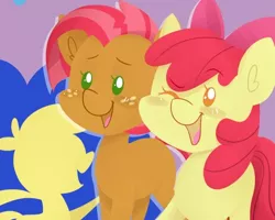 Size: 482x385 | Tagged: safe, artist:midnightpremiere, derpibooru import, apple bloom, babs seed, earth pony, pony, adorababs, adorabloom, bow, cute, duo, female, filly, looking at you