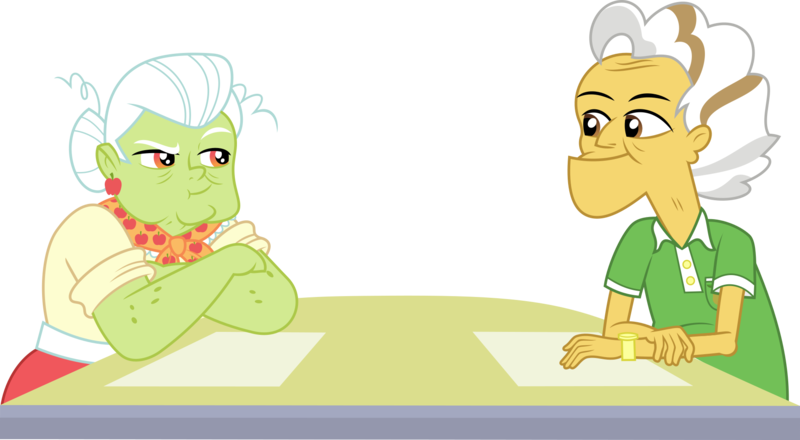 Size: 1901x1046 | Tagged: safe, artist:punzil504, derpibooru import, grand pear, granny smith, coinky-dink world, eqg summertime shorts, equestria girls, equestria girls series, road trippin, diner, duo, equestria girls-ified, polo shirt, simple background, transparent background, vector, watch, wristwatch
