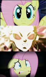 Size: 640x1064 | Tagged: crossover, derpibooru import, dragon ball super, edit, edited screencap, fluttershy, jiren, safe, scare master, screencap, stare, stare master, the stare