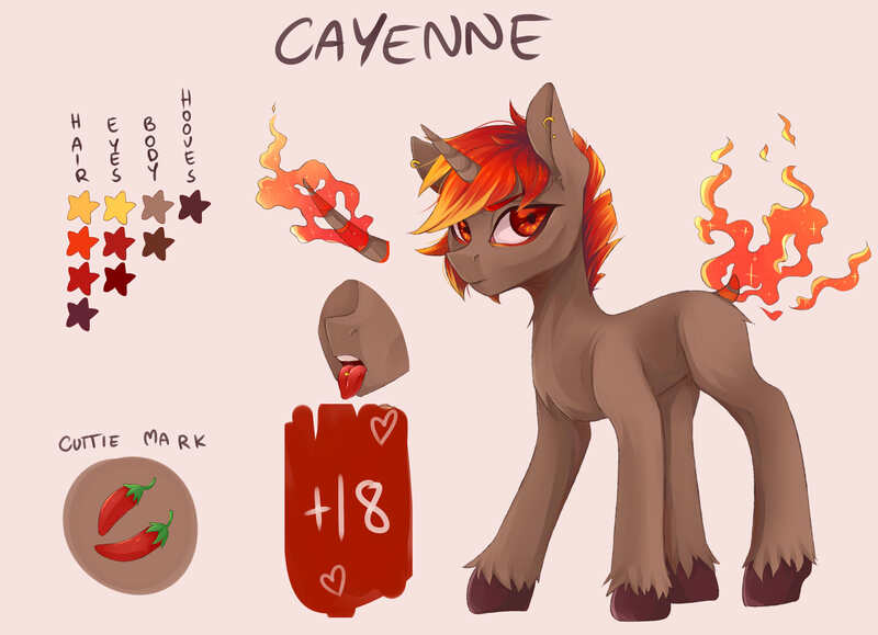 Size: 3883x2809 | Tagged: safe, artist:crystalfilth, derpibooru import, oc, oc:cayenne flame, unicorn, reference, reference sheet