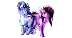 Size: 4464x2360 | Tagged: safe, artist:sodapopfairypony, derpibooru import, oc, oc:chia seed, oc:pheobe, unofficial characters only, pegasus, pony, unicorn, colored ears, colored hooves, colored horn, colored wings, colored wingtips, duo, duo female, ear fluff, female, gradient wings, mare, open mouth, raised hoof, shrunken pupils, simple background, smiling, starry eyes, transparent background, wingding eyes