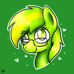 Size: 1024x1024 | Tagged: safe, artist:sugar morning, derpibooru import, oc, unofficial characters only, pony, bust, commission, cute, female, glasses, heart, mare, portrait, simple background, smug, smugface, solo