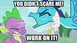 Size: 1280x720 | Tagged: derpibooru import, dragon, dragoness, duo, edit, edited screencap, female, full metal jacket, image macro, meme, princess ember, safe, screencap, spike, triple threat, yelling