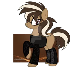 Size: 1024x979 | Tagged: safe, artist:magicdarkart, derpibooru import, oc, unofficial characters only, earth pony, pony, clothes, female, mare, shirt, simple background, skunk stripe, solo, transparent background, watermark