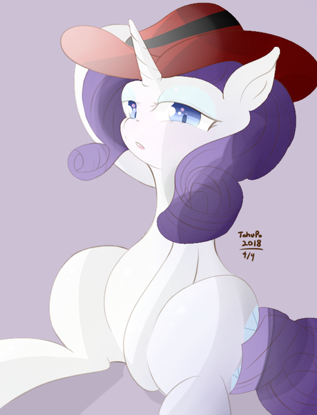 Size: 650x850 | Tagged: safe, artist:tohupo, derpibooru import, rarity, pony, unicorn, female, hat, looking at you, simple background, solo