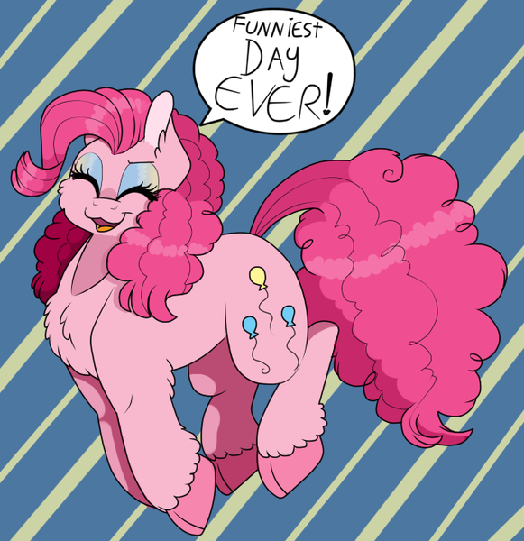 Size: 669x691 | Tagged: safe, artist:69beas, derpibooru import, pinkie pie, earth pony, pony, abstract background, chest fluff, colored hooves, cute, dialogue, digital art, eyes closed, female, fluffy, happy, hoof fluff, jumping, mare, open mouth, simple background, smiling, solo