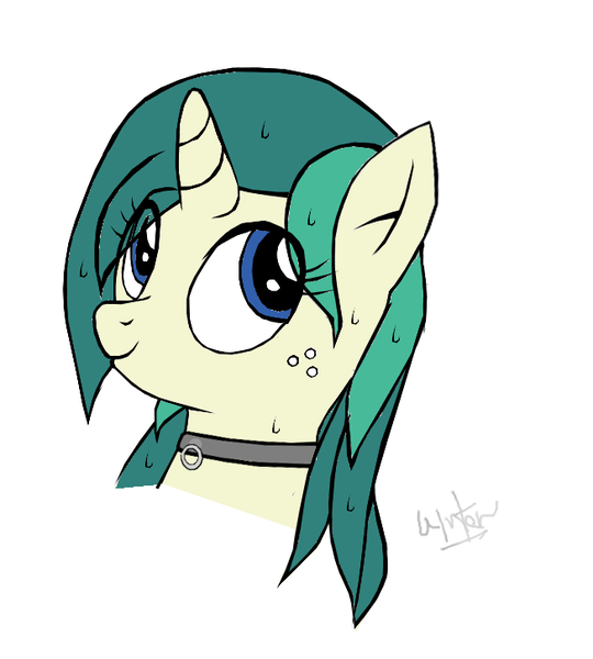 Size: 653x726 | Tagged: safe, artist:tyamat, derpibooru import, oc, oc:spring starflower, unofficial characters only, pony, unicorn, choker, cute, female, male to female, simple background, smiling, trans girl, transgender, wet mane