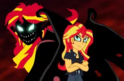 Size: 6085x3986 | Tagged: safe, artist:edcom02, derpibooru import, sunset shimmer, demon, equestria girls, devilman, devilman crybaby, glowing eyes, sunset satan