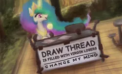 Size: 1600x969 | Tagged: 4chan, artist:plotcore, change my mind, colored, derpibooru import, drawthread, edit, funny, funny as hell, meme, /mlp/, mugclub, princess celestia, safe, solo, steven crowder