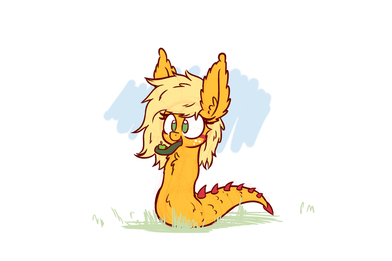 Size: 1500x1000 | Tagged: safe, artist:heir-of-rick, derpibooru import, applejack, monster pony, original species, tatzlpony, worm pony, chest fluff, ear fluff, female, filly, impossibly large ears, limbless, prehensile tongue, solo, species swap, tatzljack, tentacle tongue, tentacles, tongue out