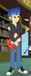 Size: 294x709 | Tagged: safe, derpibooru import, screencap, flash sentry, best trends forever, equestria girls, equestria girls series, best trends forever: pinkie pie, choose pinkie pie, clothes, converse, electric guitar, guitar, jacket, male, musical instrument, pants, shoes, sneakers, solo