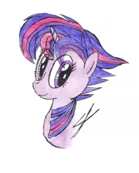 Size: 1226x1522 | Tagged: alicorn, alternate hairstyle, artist:stephancrowns, bust, derpibooru import, punklight sparkle, safe, smiling, solo, traditional art, twilight sparkle, twilight sparkle (alicorn)