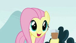 Size: 902x508 | Tagged: safe, derpibooru import, edit, edited screencap, editor:zeppo, screencap, fluttershy, pegasus, pony, school daze, animated, chocolate, chocolate milk, cute, everything is ruined, exploitable meme, female, fluttershy throwing things, food, grin, mare, meme, milk, open mouth, pure unfiltered evil, shyabetes, smiling, solo, spilled milk, talking, throwing, xk-class end-of-the-milk scenario, you monster