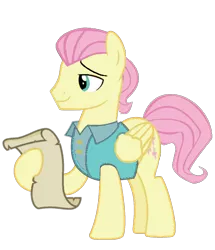 Size: 600x698 | Tagged: safe, artist:rememberstar, derpibooru import, fluttershy, pegasus, pony, fake it 'til you make it, alternate hairstyle, butterscotch, clothes, hoof hold, male, rule 63, scroll, severeshy, simple background, solo, stallion, transparent background