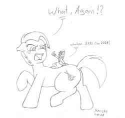 Size: 1101x1042 | Tagged: artist:hericks, babs seed, derpibooru import, macro, micro, monochrome, oc, oc:hericks, safe, tiny ponies