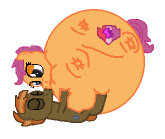Size: 330x278 | Tagged: artist:theinflater19, button mash, derpibooru import, eyes closed, fetish, inflation, kiss inflation, kissing, questionable, round, scootaloo, scootamash