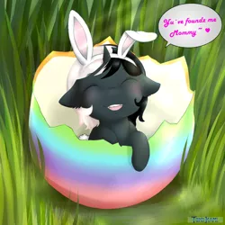 Size: 1200x1200 | Tagged: safe, artist:tokokami, derpibooru import, oc, pony, unicorn, bunny ears, chibi, cute, easter, easter bunny, easter egg, egg, holiday, micro, solo, tiny, tiny ponies