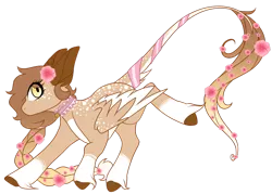 Size: 1024x735 | Tagged: safe, artist:kiara-kitten, derpibooru import, oc, oc:ash, pegasus, pony, female, flower, flower in hair, flower in tail, mare, simple background, solo, transparent background, two toned wings