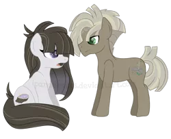 Size: 1600x1302 | Tagged: safe, artist:ipandacakes, derpibooru import, oc, oc:ametrine twiggy pie, oc:quercus boulder pie, unofficial characters only, earth pony, pony, female, male, mare, offspring, parent:maud pie, parent:mud briar, parents:maudbriar, simple background, sitting, stallion, transparent background
