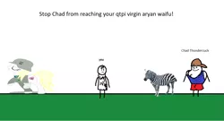 Size: 1159x625 | Tagged: 1000 hours in ms paint, alternate version, artist needed, aryan, aryan pony, chad thundercuck, derpibooru import, meme, nazi, oc, oc:aryanne, racism, real life zebra, skinhead, stop chad thundercuck, suggestive, zebra