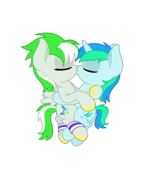 Size: 4331x5006 | Tagged: absurd resolution, anonymous artist, colt, cuddling, cyancest, derpibooru import, female, filly, foal, hoof polish, hug, incest, kissing, male, nail polish, oc, oc:cyan lightning, oc:emerald lightning, safe, shipping, simple background, straight, transparent background, unofficial characters only