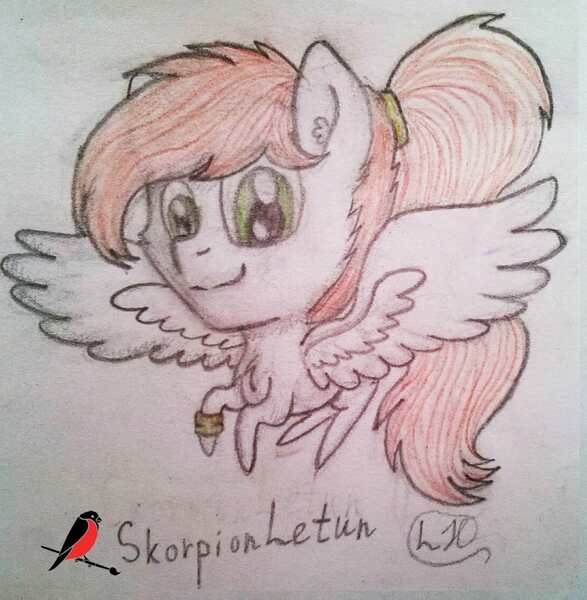 Size: 1100x1124 | Tagged: safe, artist:podkovka, derpibooru import, oc, oc:skorpionletun, unofficial characters only, pony, chibi, cute, hawks, solo, traditional art