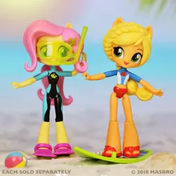 Size: 1080x1080 | Tagged: safe, derpibooru import, official, applejack, fluttershy, blue crushed, equestria girls, equestria girls series, clothes, doll, duo, equestria girls minis, surfboard, swimsuit, toy